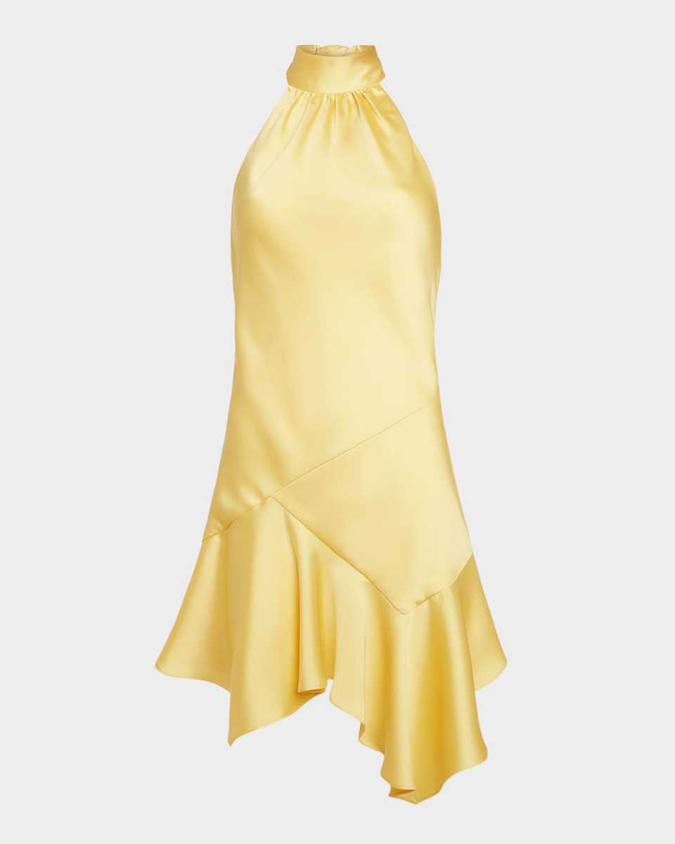 Nari Asymmetric Flounce Halter Mini Dress